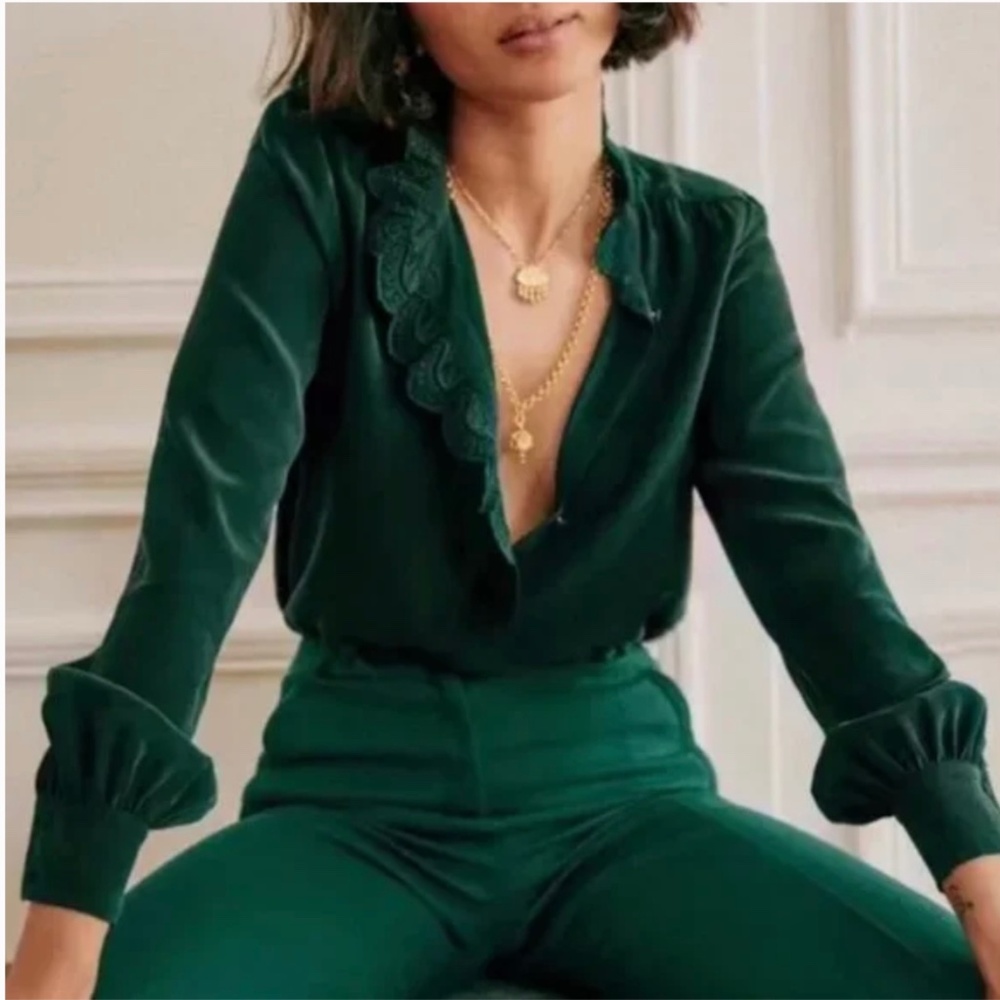 Sezane Chlo Shirt in Bottle Green, Size 36